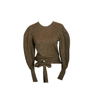 525 AMERICA Lantern Puff Sleeve Tie Waist Olive Green Sweater XS-S